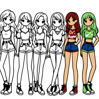 a group of girls wearing crop tops and shorts