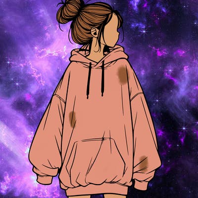 realistic girl with a oversized sweatshirt on and a bun