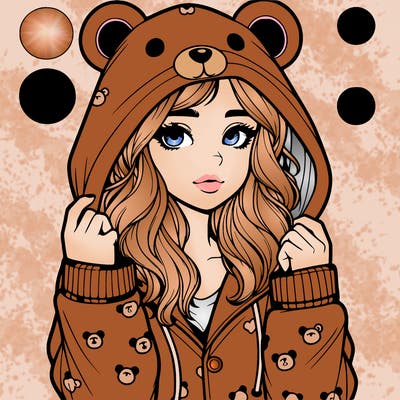 realistic girl in a animal pjs hoodie