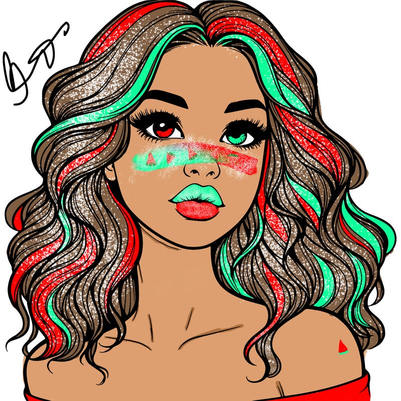 realistic girl with wavy hair and lips