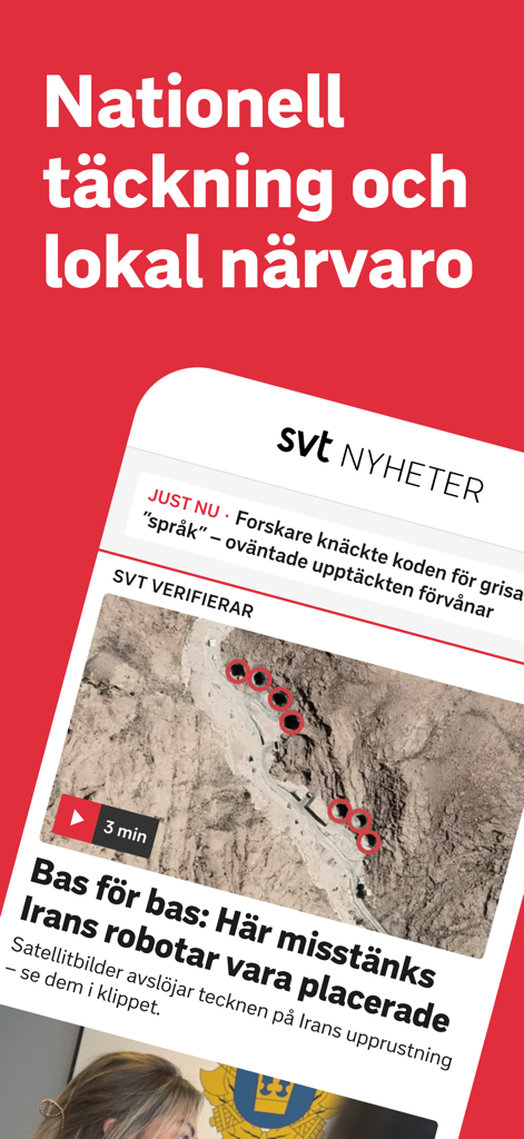 SVT Nyheter - SVT Nyheter app interface displaying national and local news from Sweden