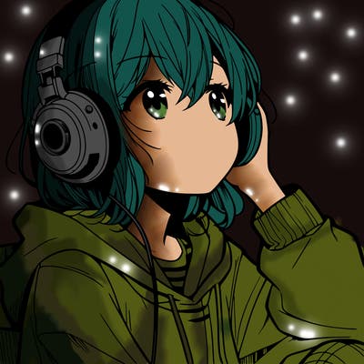 manga character that listen a music with headphone