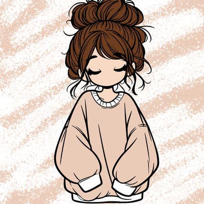 girl with baggy sweatshirt and messy bun