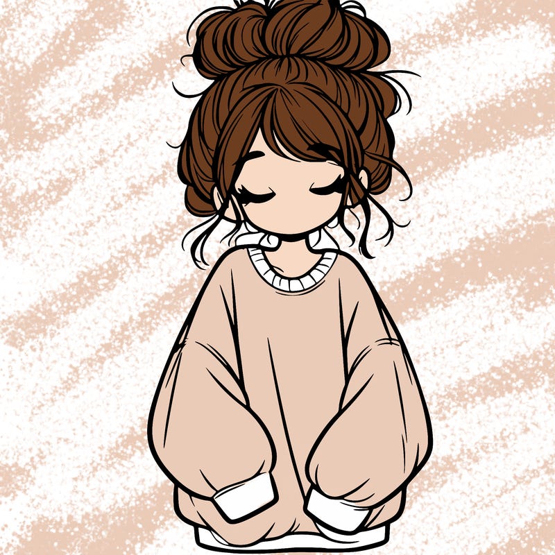 girl with baggy sweatshirt and messy bun