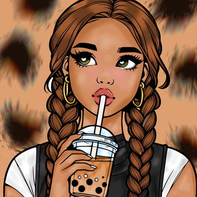 realistic girl with braided hair drinking boba