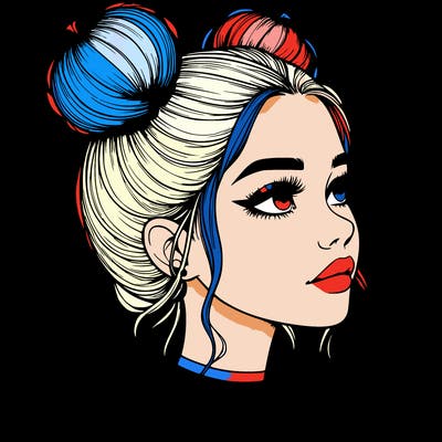 realistic girl with buns on the top of her head