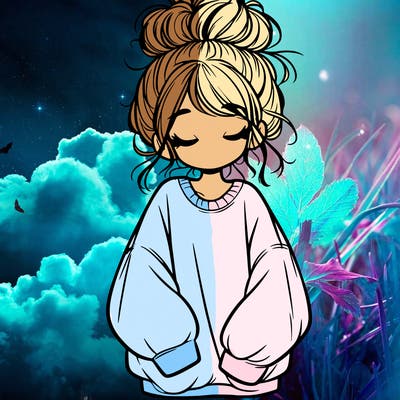 girl with baggy sweatshirt and messy bun