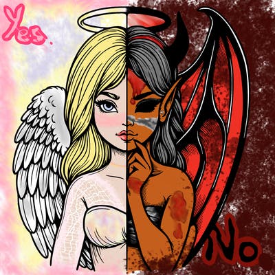 realistic angel half demon