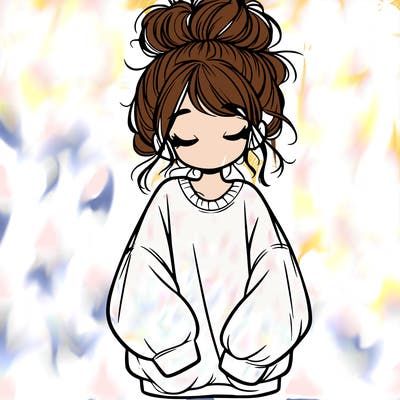 girl with baggy sweatshirt and messy bun