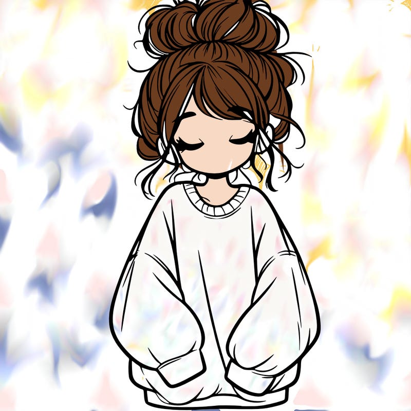 girl with baggy sweatshirt and messy bun