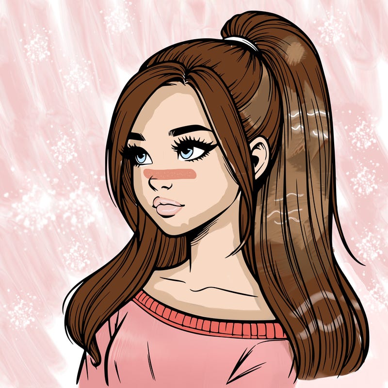 realistic girl with a high ponytail