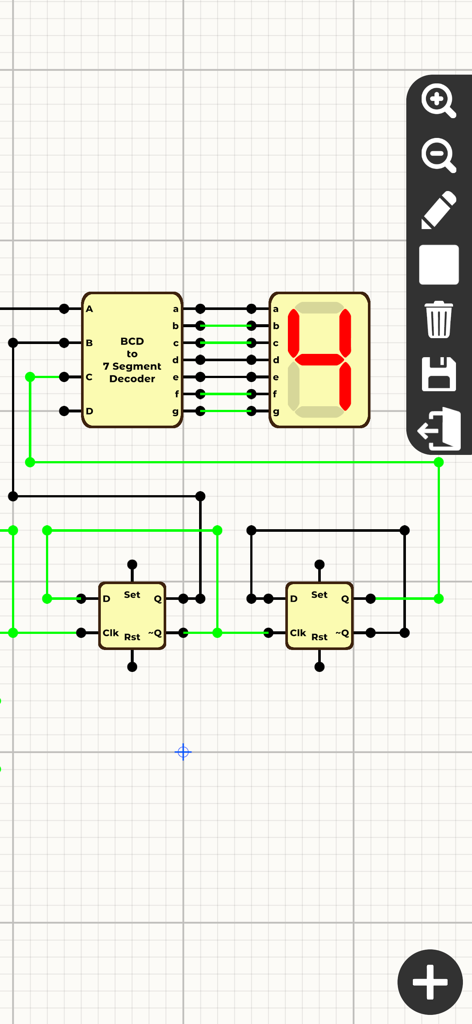 Digital circuit simulation with BCD decoder and 7 segment display