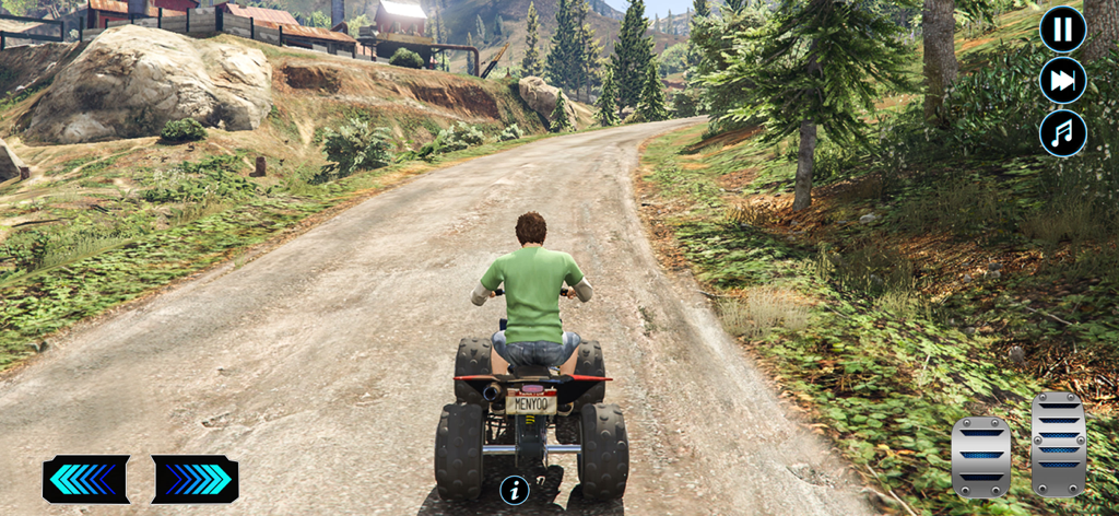 Quad Bike: Bike Racing Games - 景色の良いオフロードトラックをクワッドバイクに乗っている人のゲームプレイ