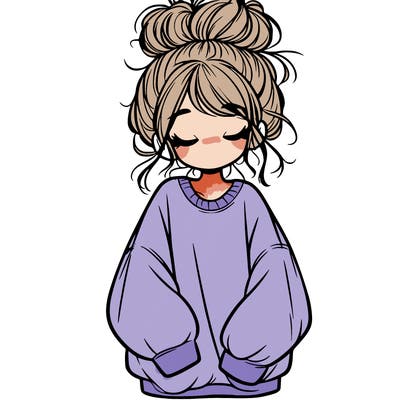 girl with baggy sweatshirt and messy bun