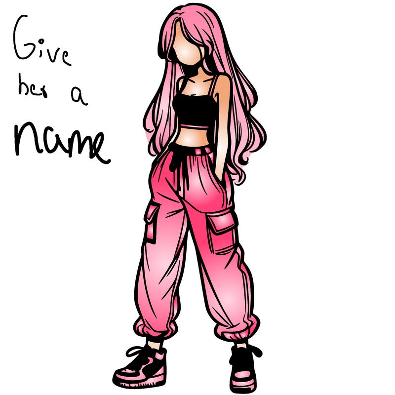 girl in baggy pants crop top and long hair