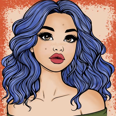 realistic girl with wavy hair and lips