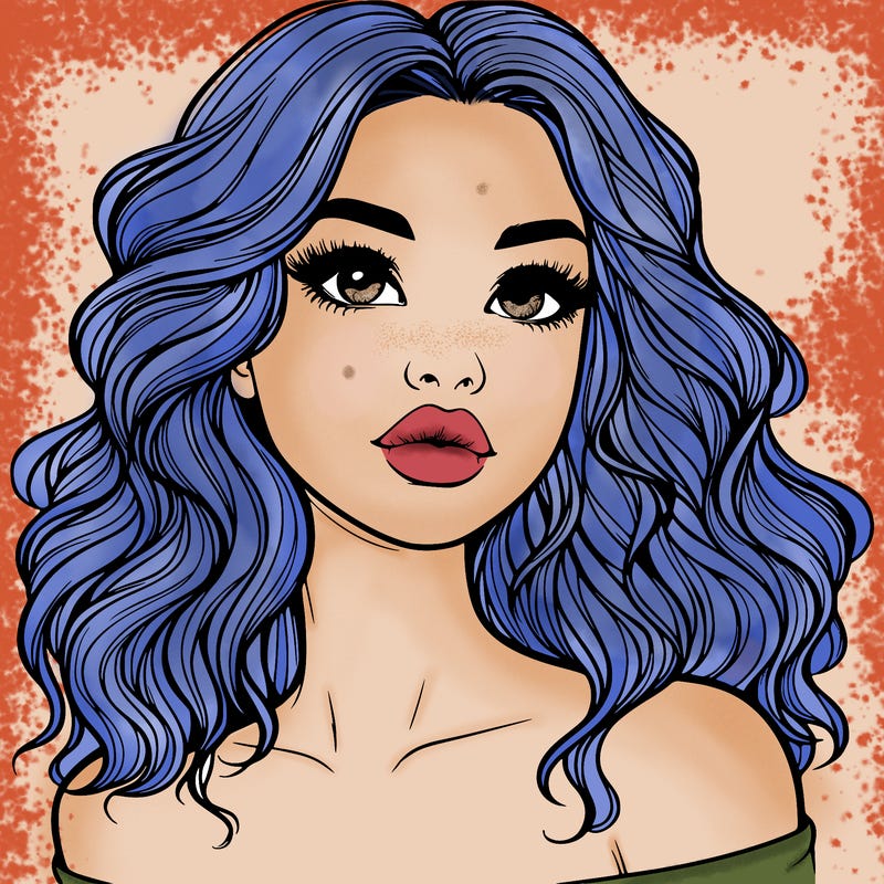 realistic girl with wavy hair and lips