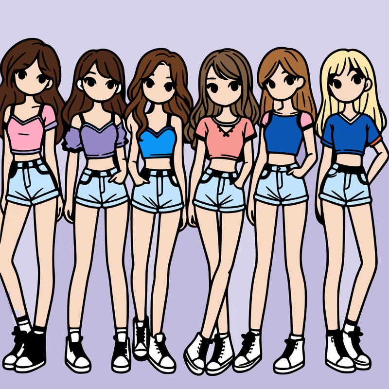 a group of girls wearing crop tops and shorts
