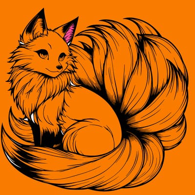 realistic detailed 9 tailed anime fox