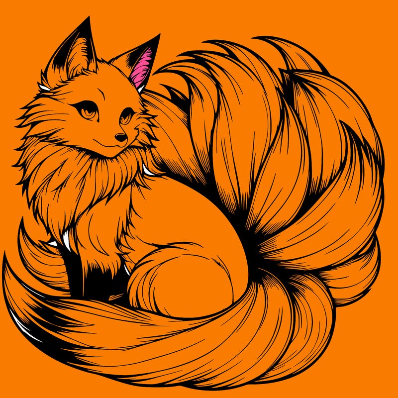realistic detailed 9 tailed anime fox