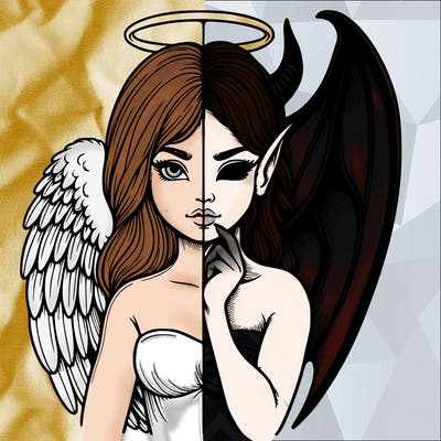 realistic angel half demon