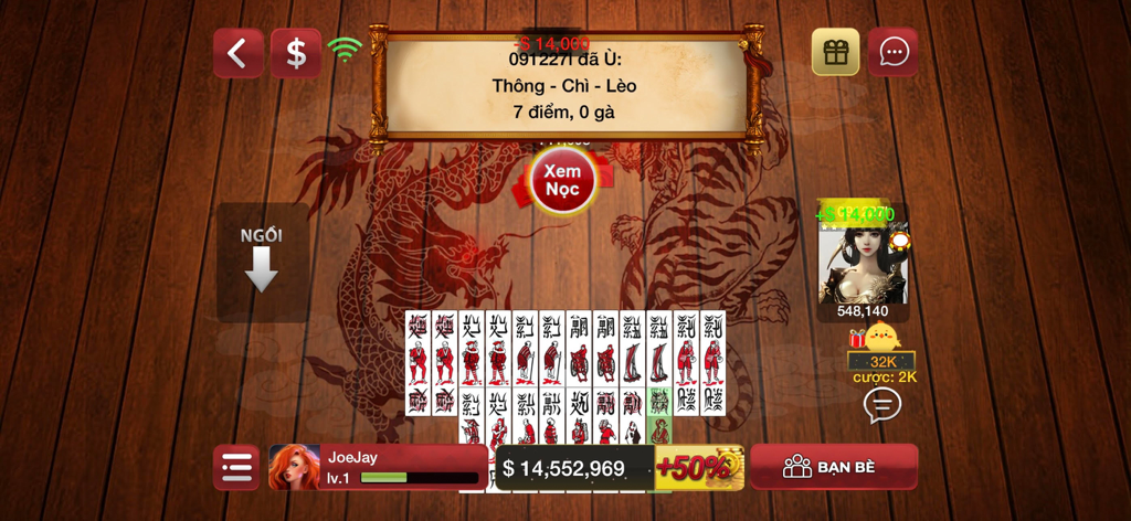 Sanh Rong - Game danh bai - Gameplay of the traditional Vietnamese card game Chan in the Sanh Rong mobile app