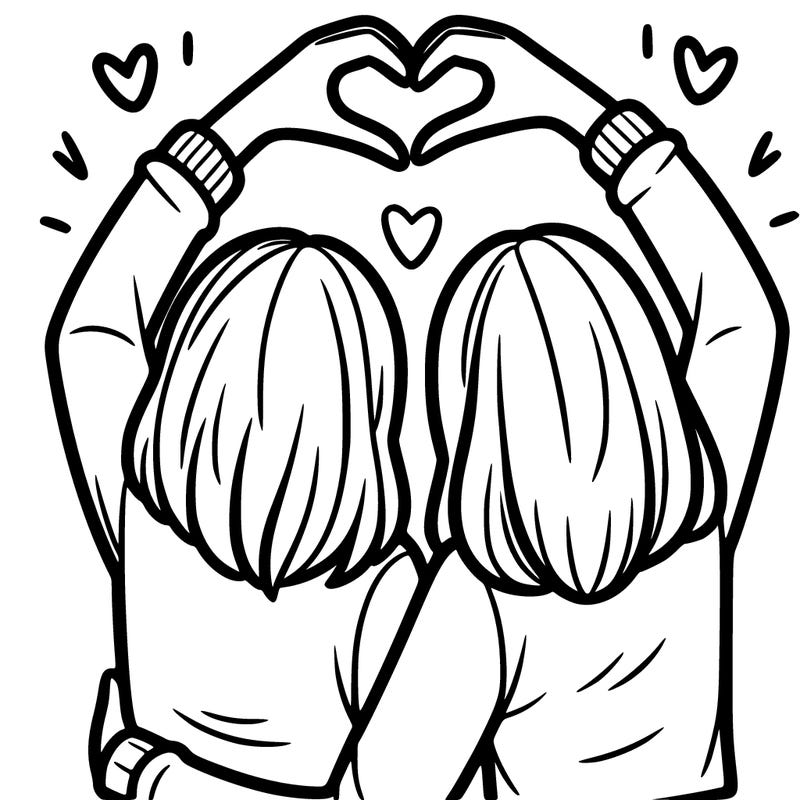two friends with their backs turned and their hands as a heart