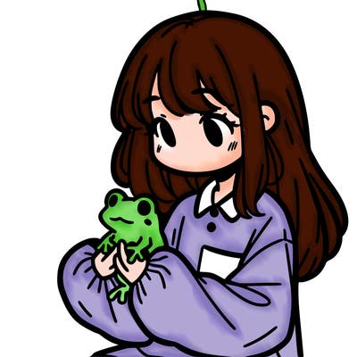 girl with long hair and a oversized shirt. and she is holding a frog