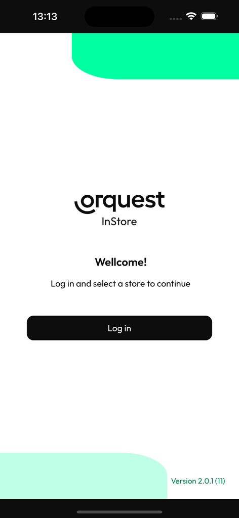 Orquest InStore - Orquest InStore app welcome and login screen for store management