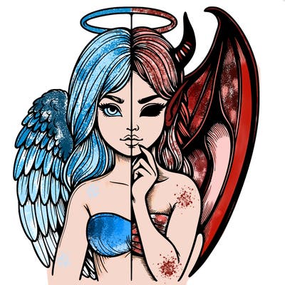 realistic angel half demon