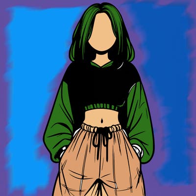 realistic girl faceless with baggy pants and a crop top
