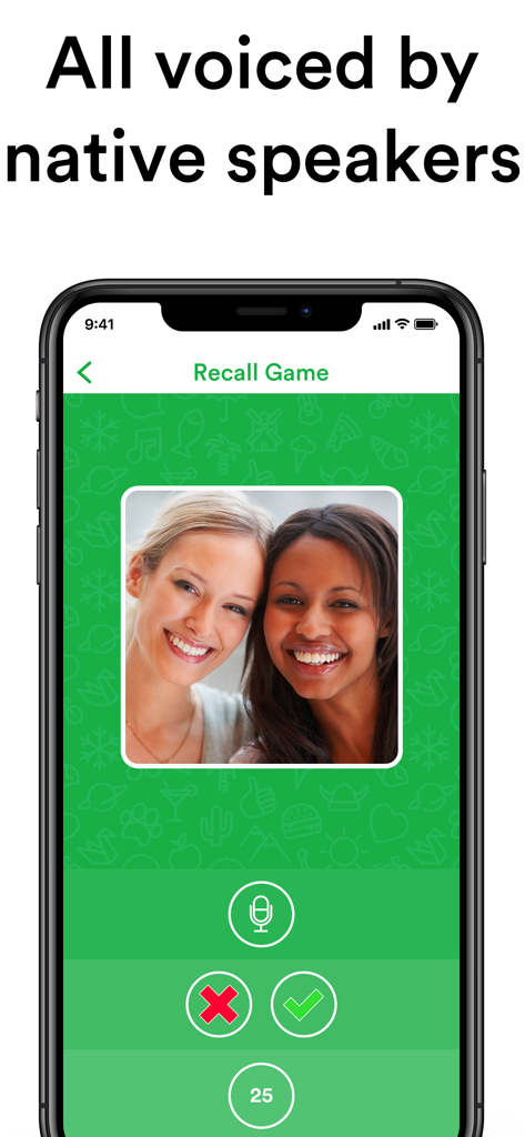 uTalk language app recall game interface featuring native speaker audio