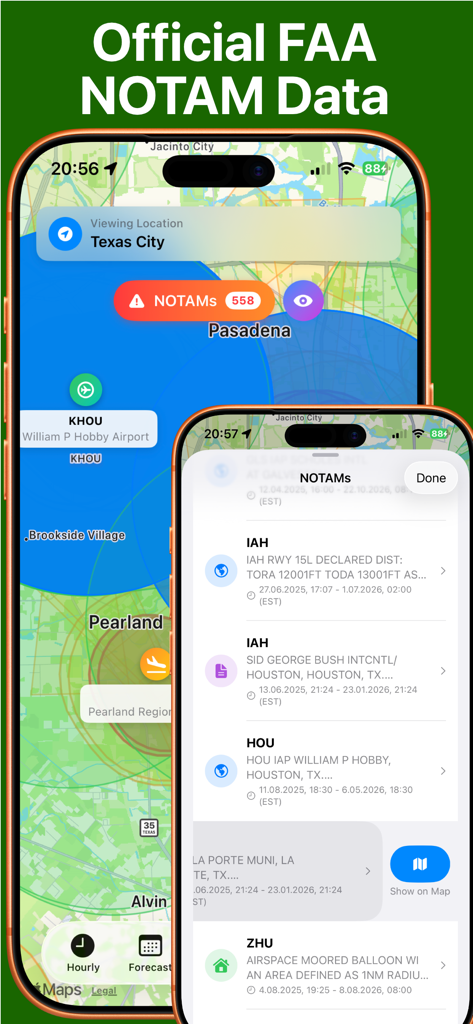 Weather 4 Fly Drone & NOTAM - Official FAA NOTAM data and drone flight safety map showing restricted airspaces and flight alerts