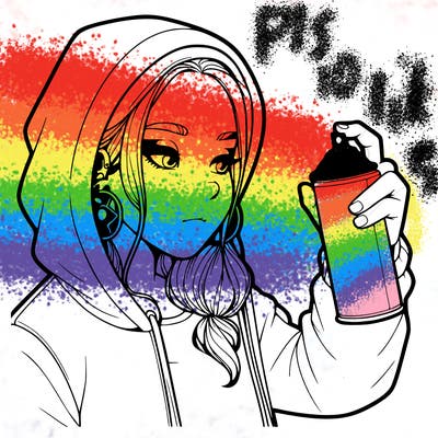 a realistic girl, spray painting