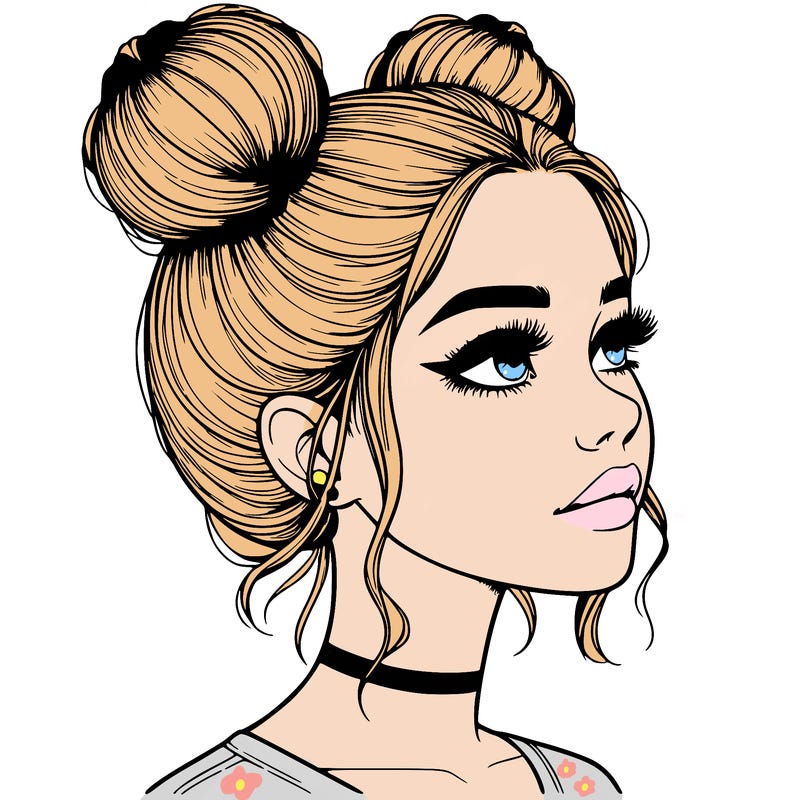 realistic girl with buns on the top of her head