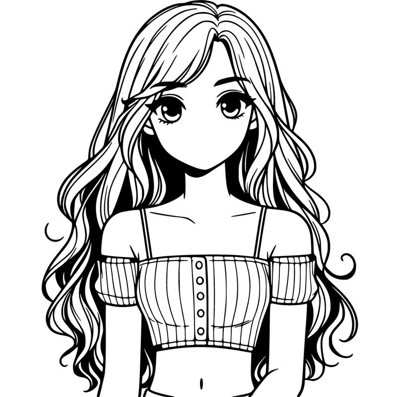 teenage girl with crop top and long, slightly wavy hair