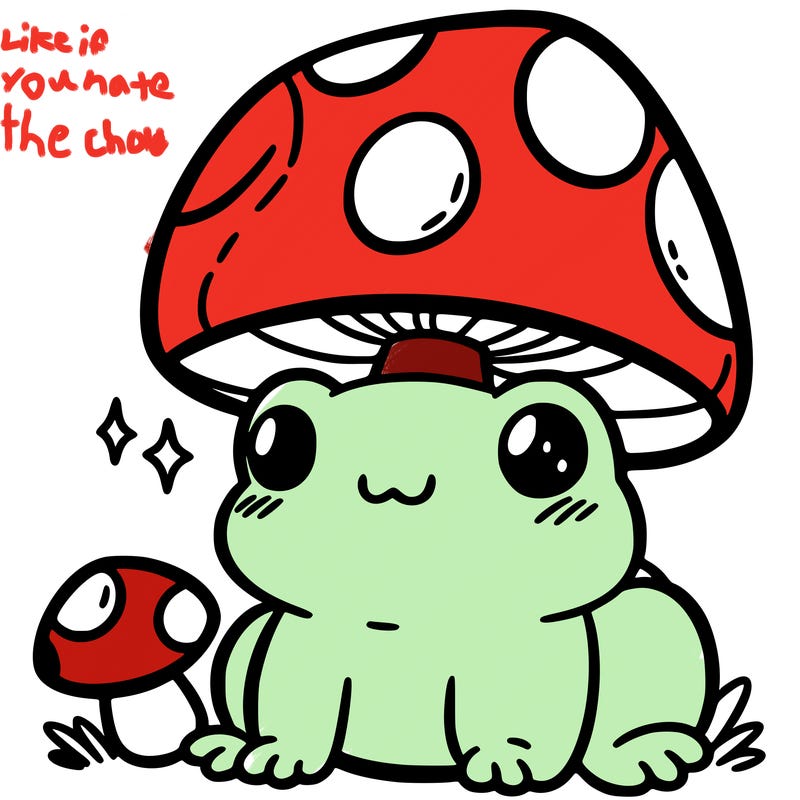 a cute frog with a mushroom hat