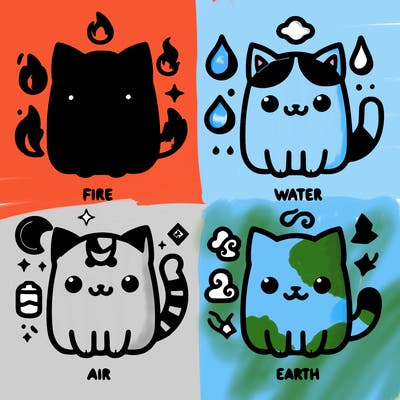 cats resembles the 4 elements fire water air and earth