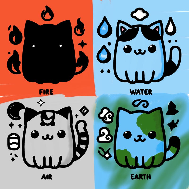 cats resembles the 4 elements fire water air and earth
