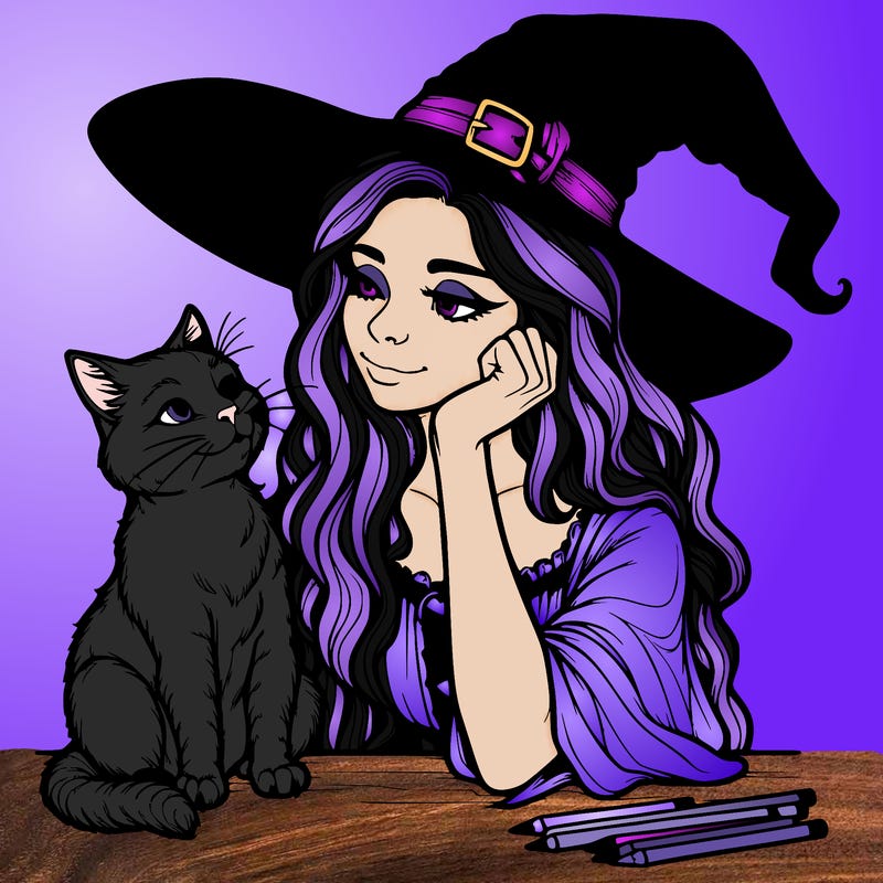 realistic witch with cat