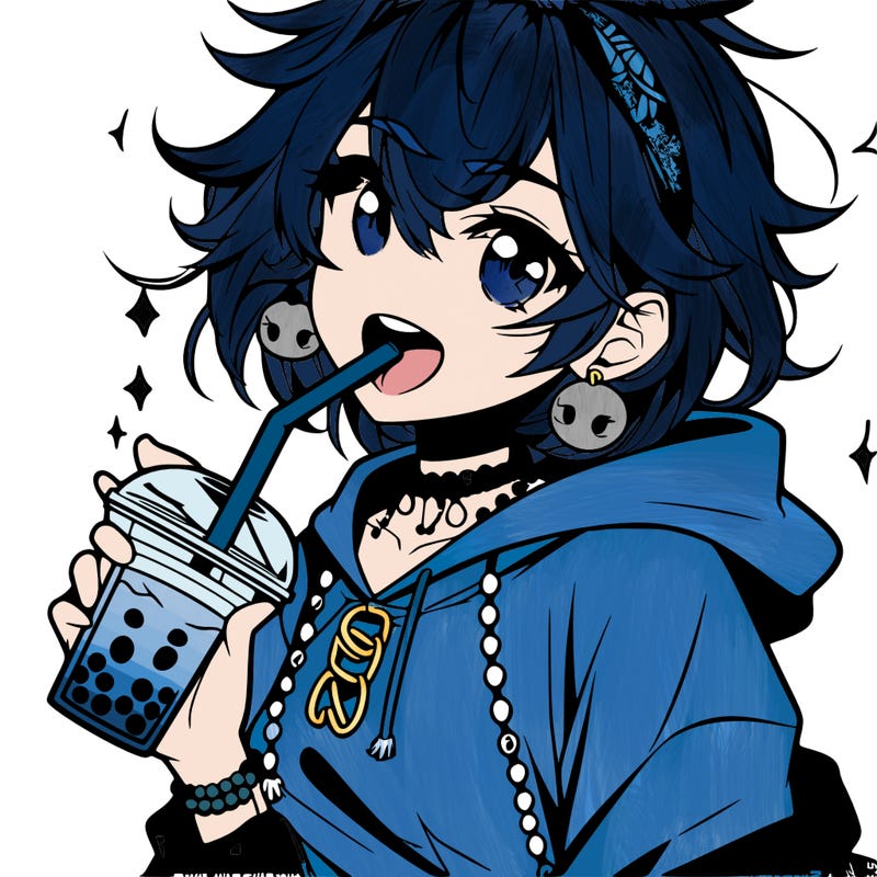 hot baddie anime girl drinking boba and biting the straw