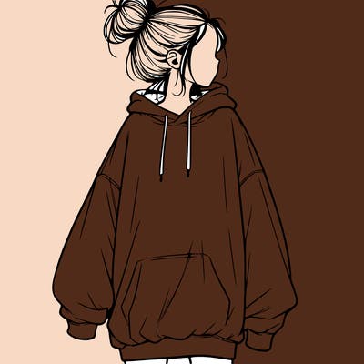 realistic girl with a oversized sweatshirt on and a bun