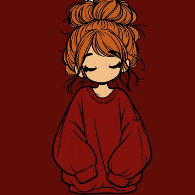 girl with baggy sweatshirt and messy bun