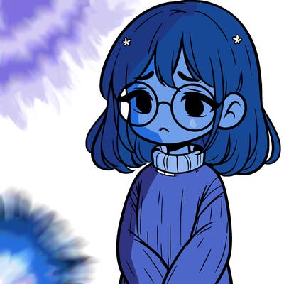 sad girl with glasses in a sweater