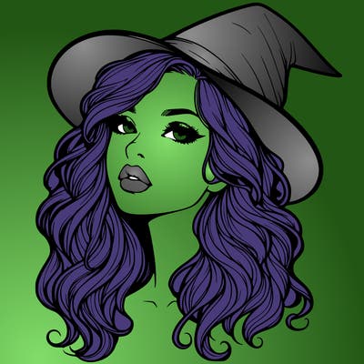 realistic witch girl with wavy hair and lips