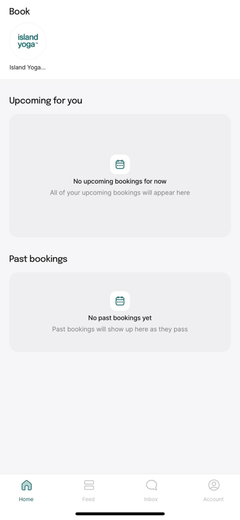 Island Yoga Malta - Island Yoga Malta mobile app home screen showing sections for booking and class schedules.