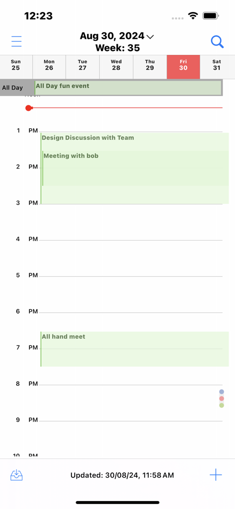IBM MaaS360 - IBM MaaS360 app interface displaying a professional work calendar with scheduled meetings.
