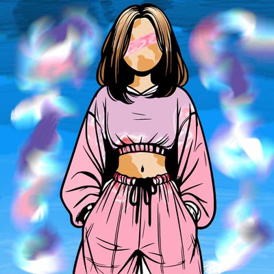 realistic girl faceless with baggy pants and a crop top