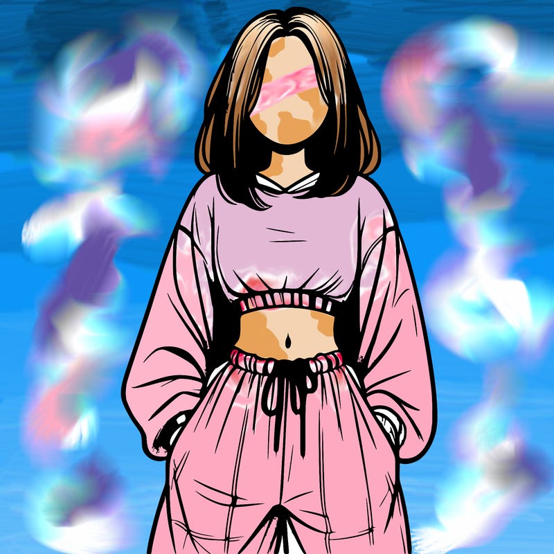 realistic girl faceless with baggy pants and a crop top