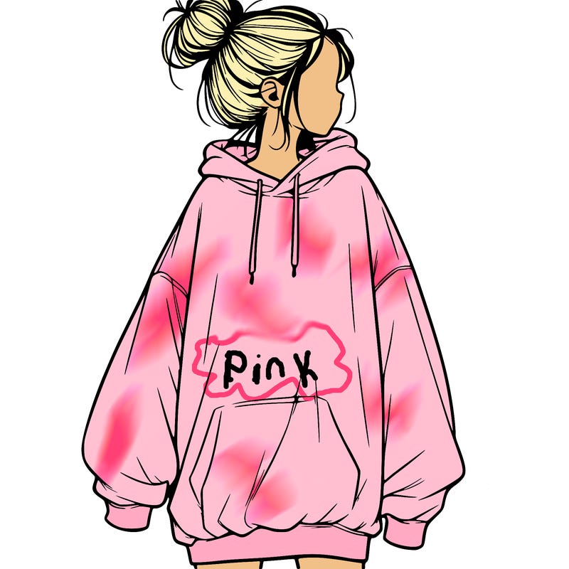 realistic girl with a oversized sweatshirt on and a bun